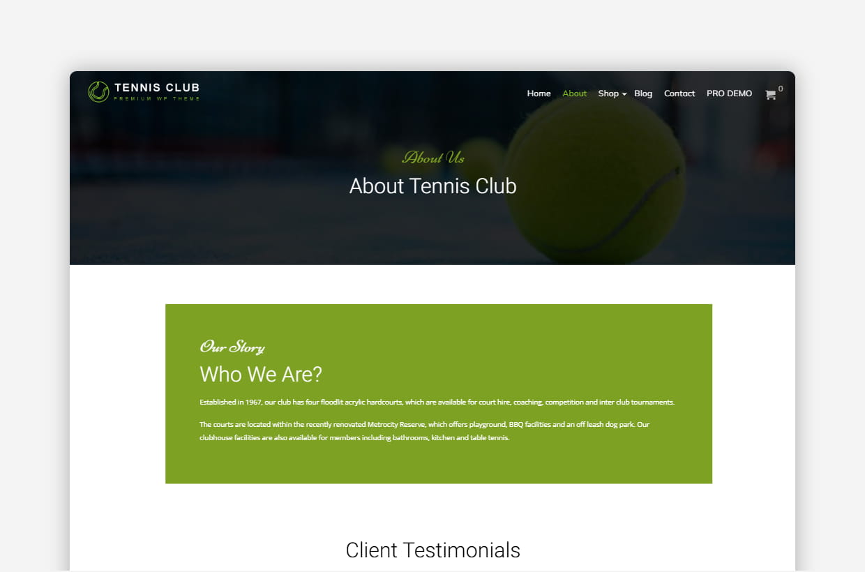 Free Tennis Club WP Theme
