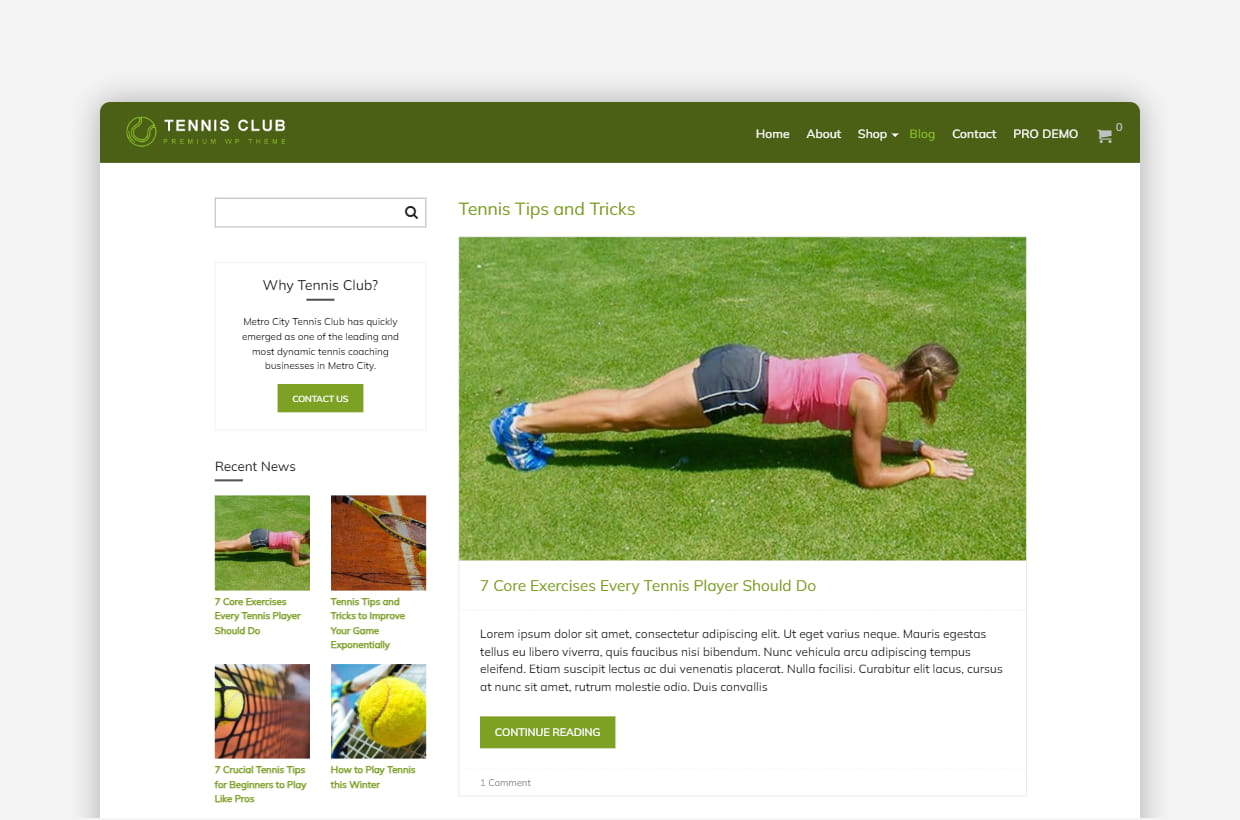 Free Tennis Store WP Template