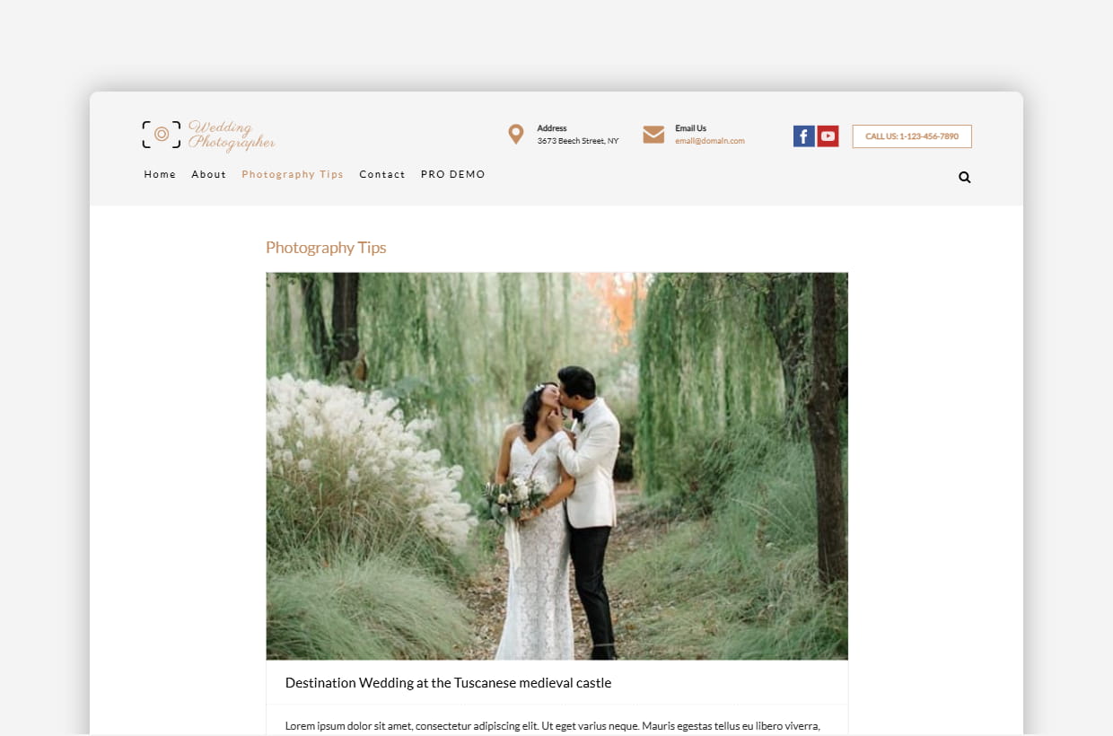 Free Wedding Photographer WordPress Template