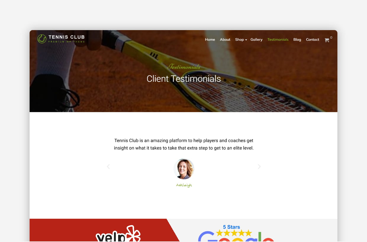 premium tennis store wordpress theme